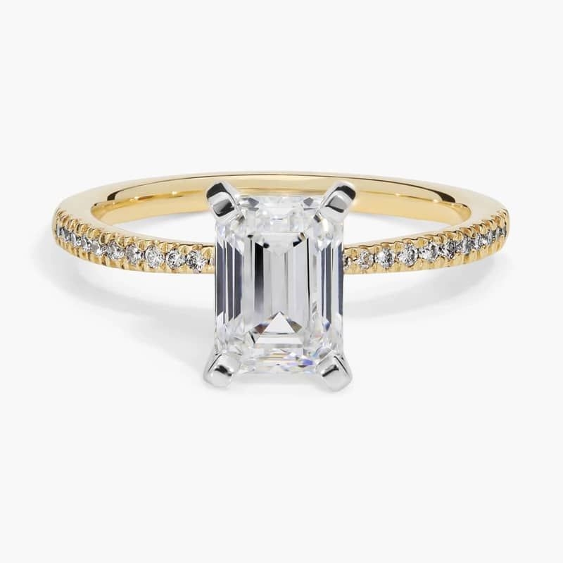 1 1/2 CT. GIA Certified Emerald Lab Created Diamond Petite Micropavé Diamond Engagement Ring in 14k Yellow Gold (1/10 ct. tw.)