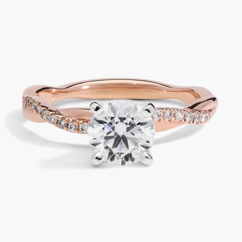 1 CT. GIA Certified Round Lab Created Diamond Petite Twist Diamond Engagement Ring in 14k Rose Gold (1/10 ct. tw.)