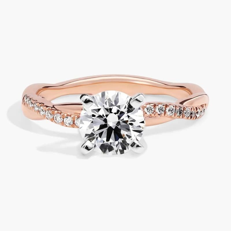 1 CT. GIA Certified Round Lab Created Diamond Petite Twist Diamond Engagement Ring in 14k Rose Gold (1/10 ct. tw.)