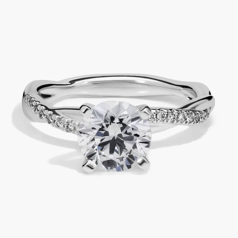 1 1/2 CT. GIA Certified Round Lab Created Diamond Petite Twist Diamond Engagement Ring in 14k White Gold (1/10 ct. tw.)