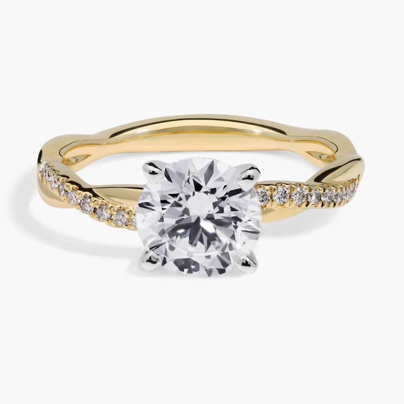 1 1/2 CT. GIA Certified Round Lab Created Diamond Petite Twist Diamond Engagement Ring in 14k Yellow Gold (1/10 ct. tw.)