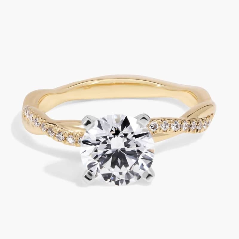 1 1/2 CT. GIA Certified Round Lab Created Diamond Petite Twist Diamond Engagement Ring in 14k Yellow Gold (1/10 ct. tw.)